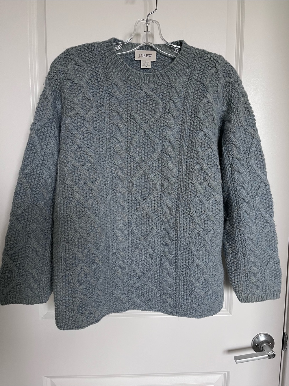 vintage Jcrew fisherman cable wool sweater M petite blue gray